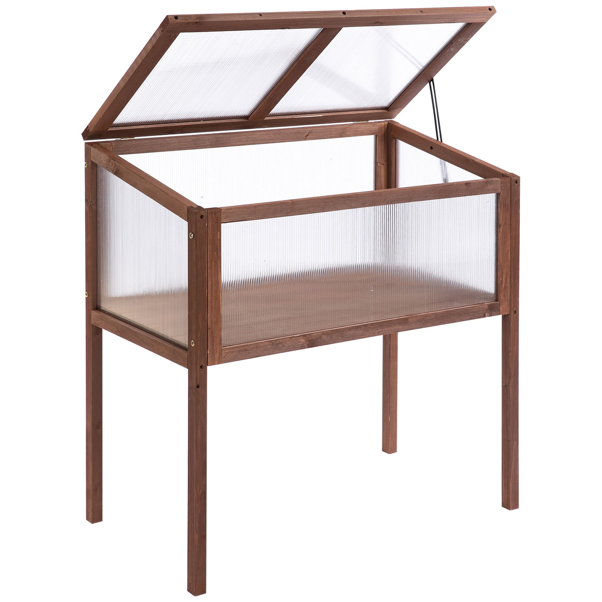 Wooden Raised Garden Bed Greenhouse 90 x 50 x 93 cm Planting Table with Cover Weatherproof Herb Planter for Garden, Balcony, and Terrace Brown