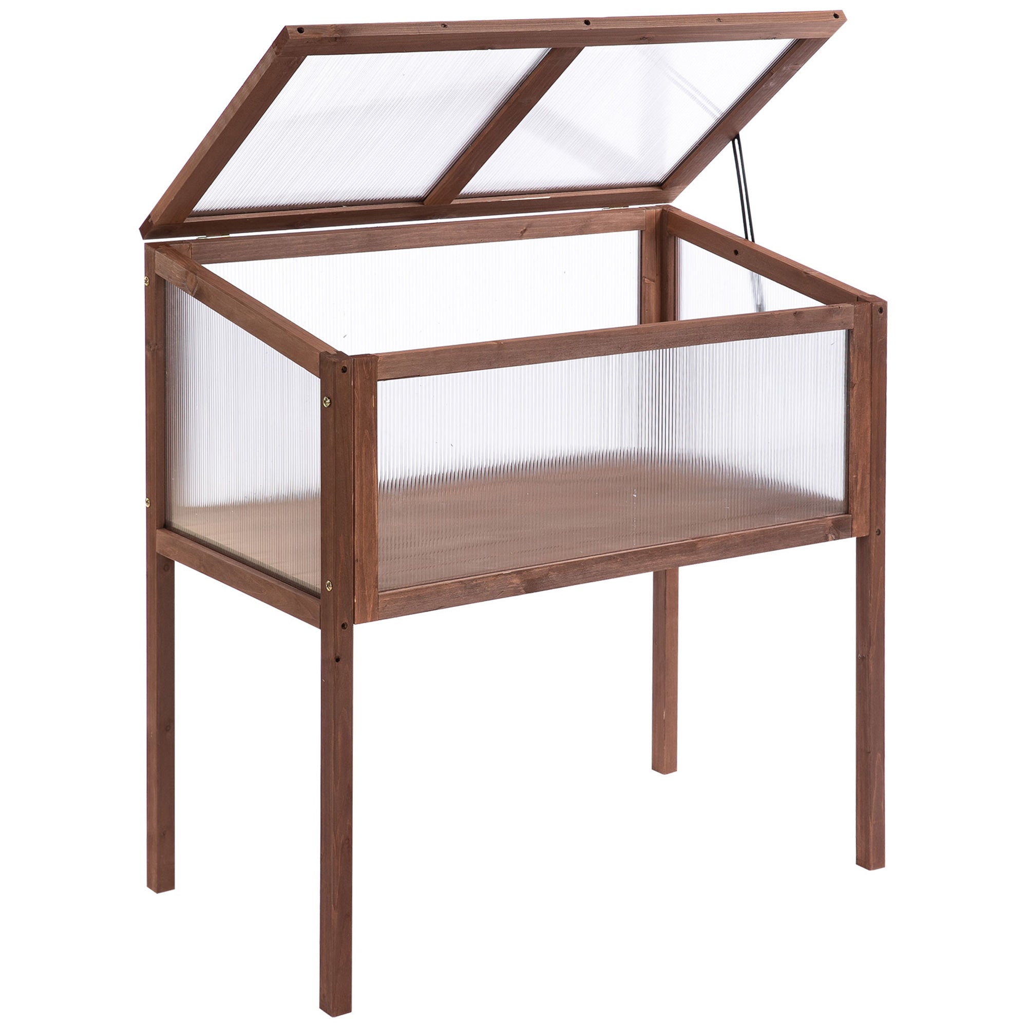 Wooden Raised Garden Bed Greenhouse 90 x 50 x 93 cm Planting Table with Cover Weatherproof Herb Planter for Garden, Balcony, and Terrace Brown