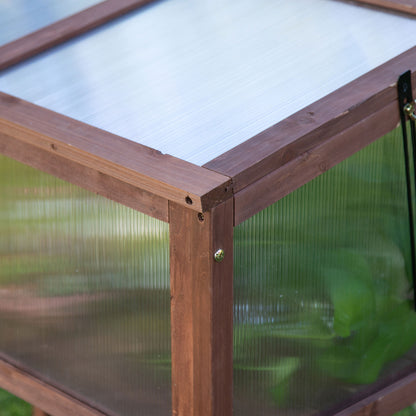 Wooden Raised Garden Bed Greenhouse 90 x 50 x 93 cm Planting Table with Cover Weatherproof Herb Planter for Garden, Balcony, and Terrace Brown