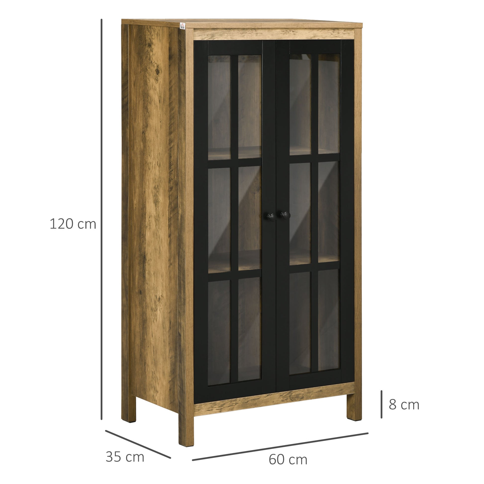 Modern Glass 2-Door Sideboard, Living Room and Lounge Cabinet, 60x35x120cm, Brown