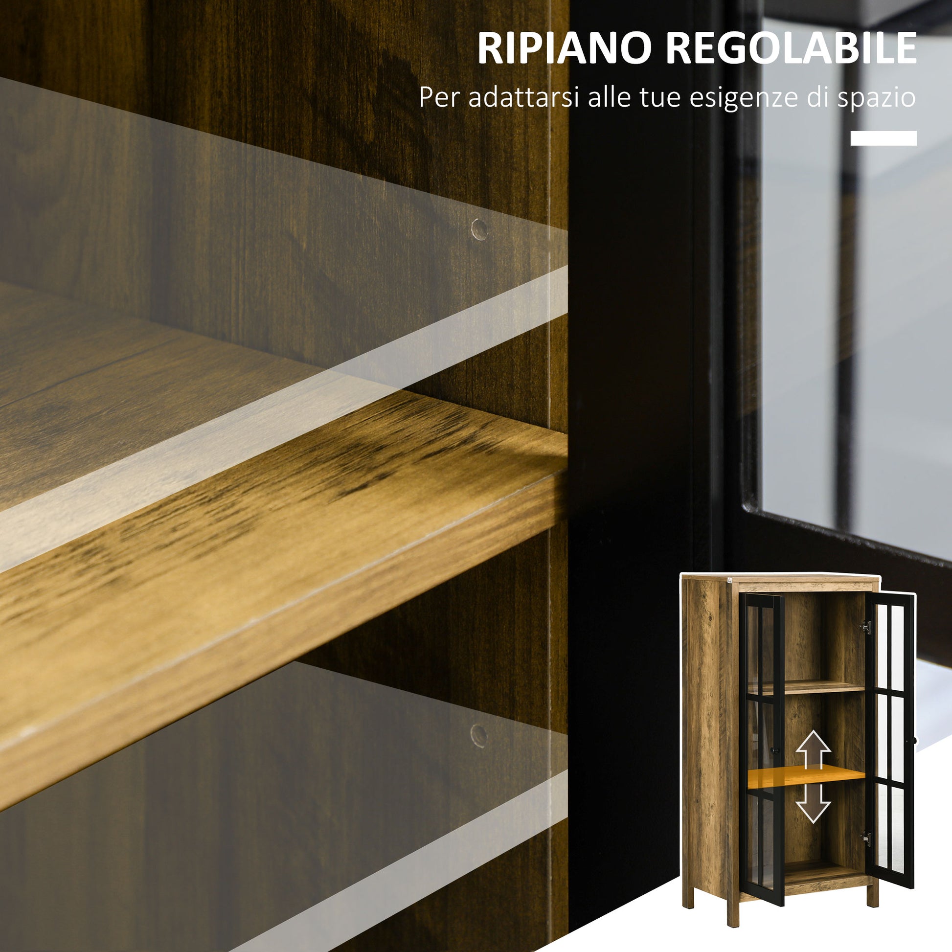 Modern Glass 2-Door Sideboard, Living Room and Lounge Cabinet, 60x35x120cm, Brown