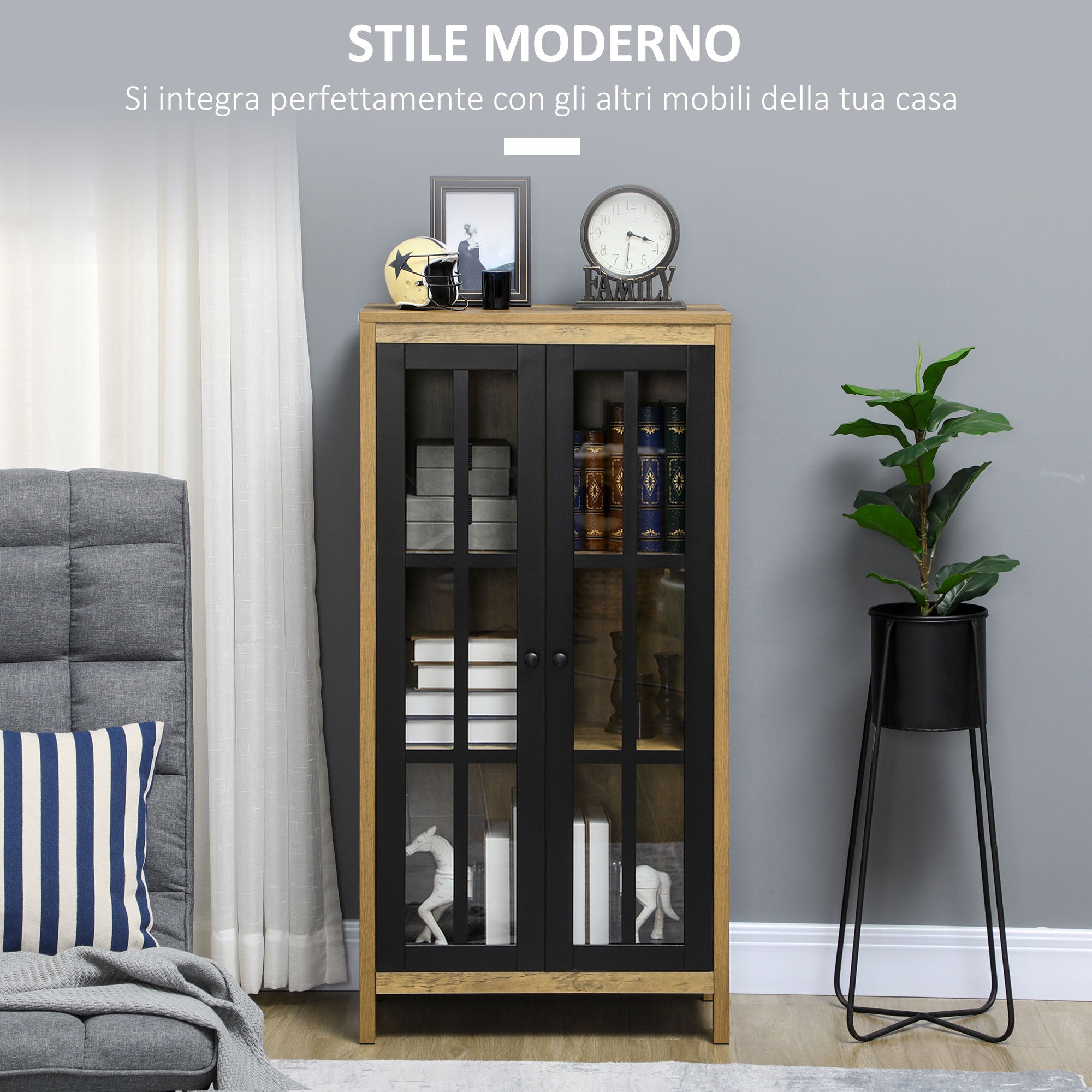 Modern Glass 2-Door Sideboard, Living Room and Lounge Cabinet, 60x35x120cm, Brown