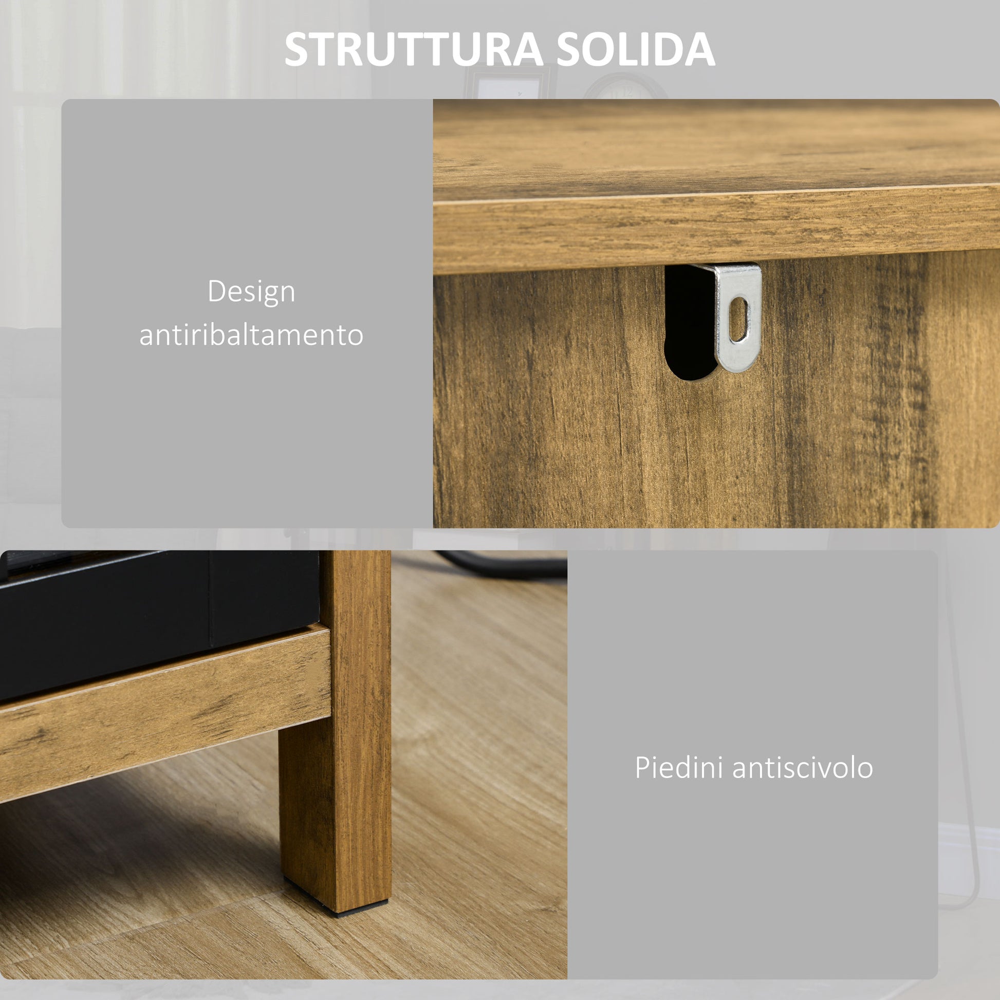 Modern Glass 2-Door Sideboard, Living Room and Lounge Cabinet, 60x35x120cm, Brown