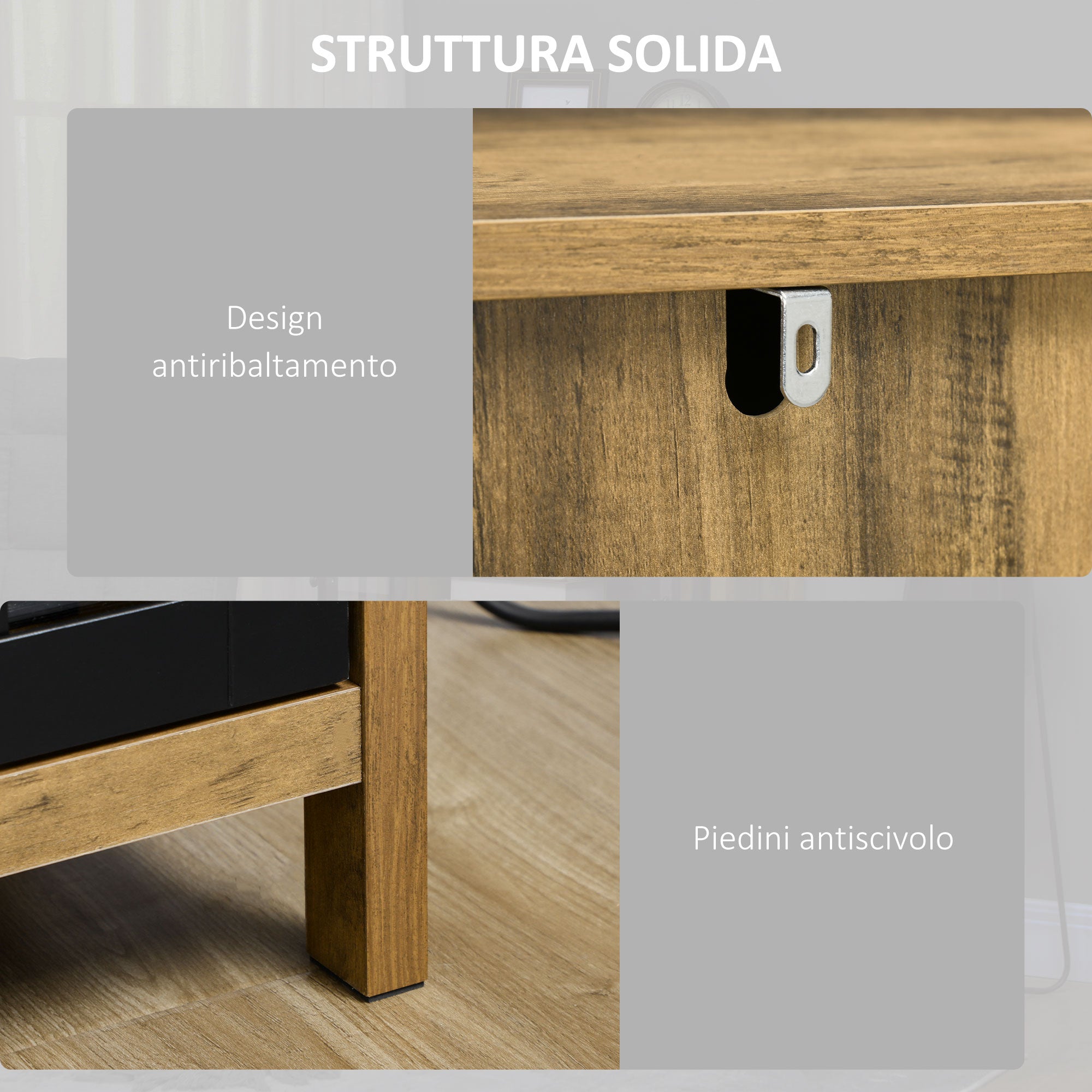 Modern Glass 2-Door Sideboard, Living Room and Lounge Cabinet, 60x35x120cm, Brown