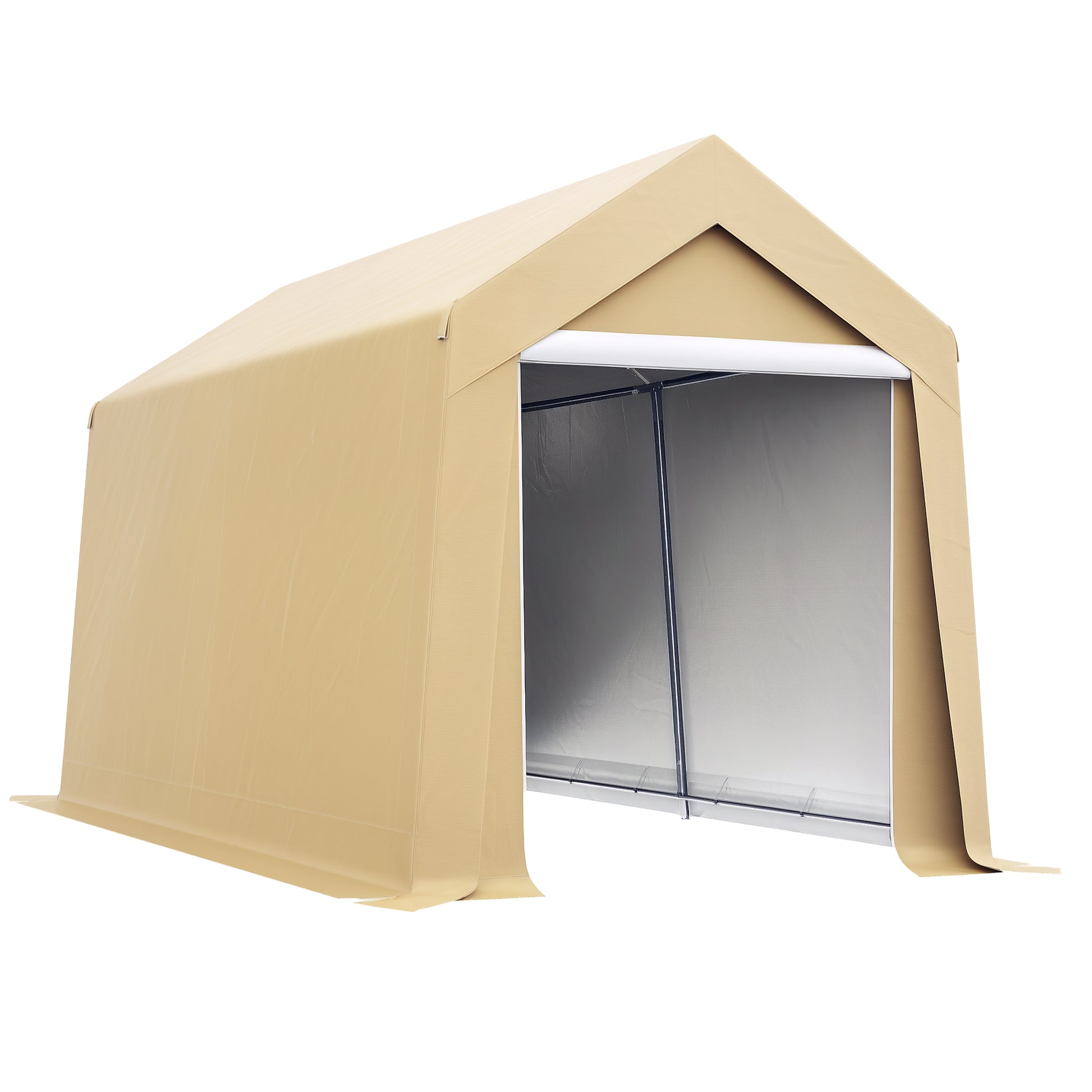 Garden Shed, Storage Tent, 2 x 3.6m, Waterproof and Anti-UV, Galvanized Steel Frame and Large Door, Bike Garage Shelter for Outdoor, Beige