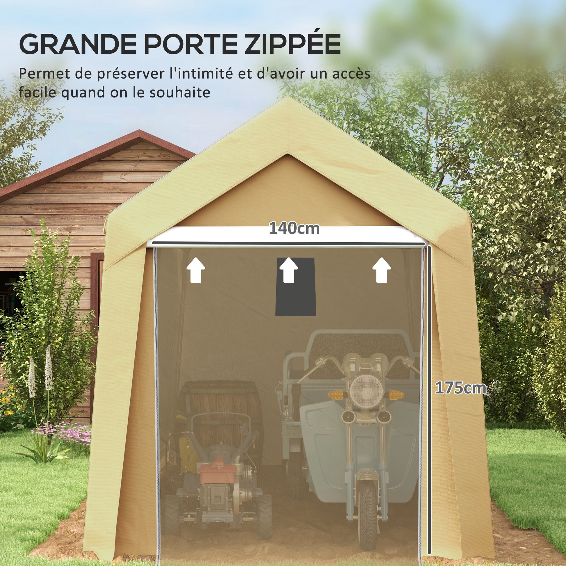 Garden Shed, Storage Tent, 2 x 3.6m, Waterproof and Anti-UV, Galvanized Steel Frame and Large Door, Bike Garage Shelter for Outdoor, Beige