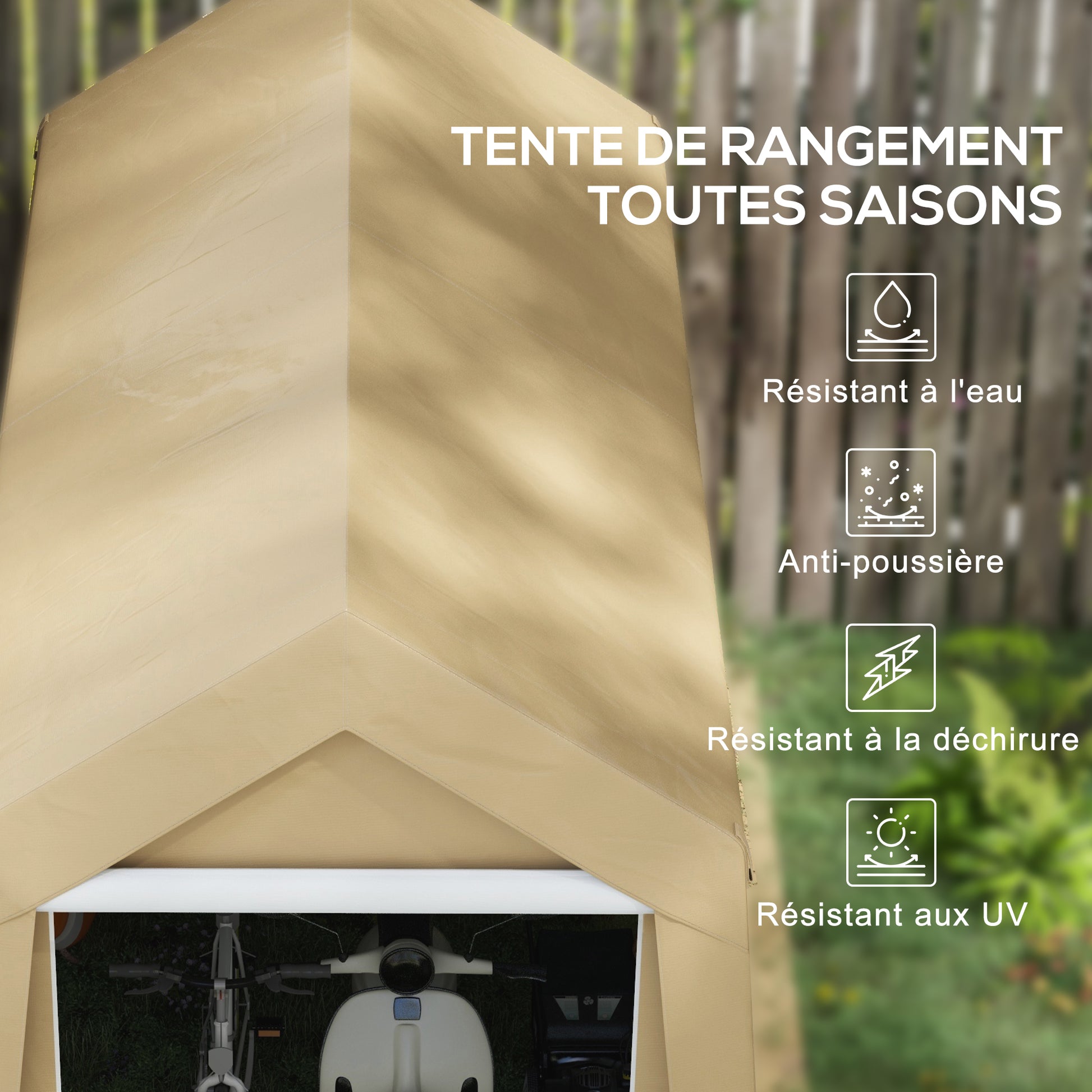 Garden Shed, Storage Tent, 2 x 3.6m, Waterproof and Anti-UV, Galvanized Steel Frame and Large Door, Bike Garage Shelter for Outdoor, Beige