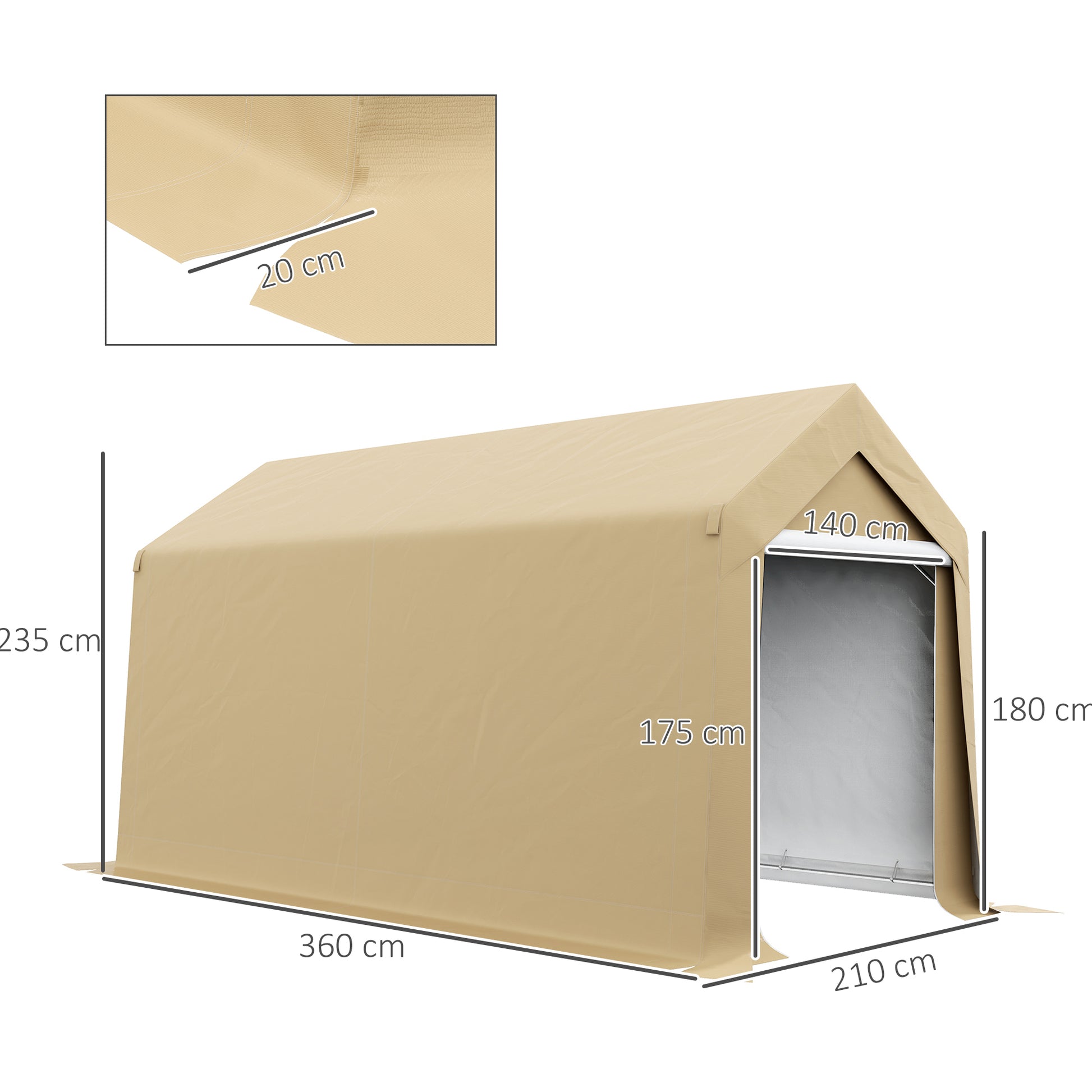Garden Shed, Storage Tent, 2 x 3.6m, Waterproof and Anti-UV, Galvanized Steel Frame and Large Door, Bike Garage Shelter for Outdoor, Beige