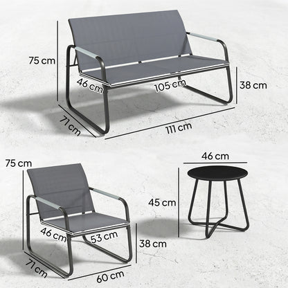 4-Piece Outdoor Patio Set for 4 — Breathable Garden Lounge with 2-Seat Sofa, 2 Armchairs, Woven Rope Round Table, Adjustable Feet, Weatherproof (Gray)