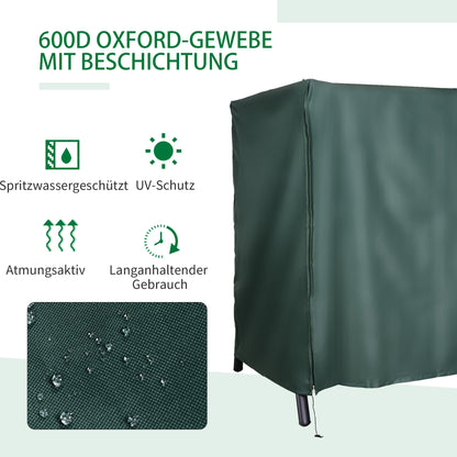 Hollywood Swing Cover 3 Seater, Water-Resistant Winterproof Protective Cover for Garden Swing, UV-Resistant Tarpaulin, Tear-Resistant 600D Oxford Fabric, 205x124x164cm Dark Green
