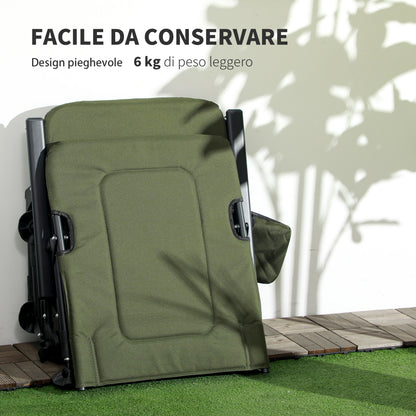 Folding Fishing Chair with Reclining Backrest and Removable Footrest, Camping Chair in Polyester and Steel, 140 x 81 x 63 cm, Black and Dark Green