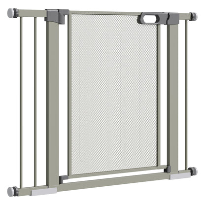 Pet Safety Gate with Double Lock Automatic Closing Width 75-103 cm Gray