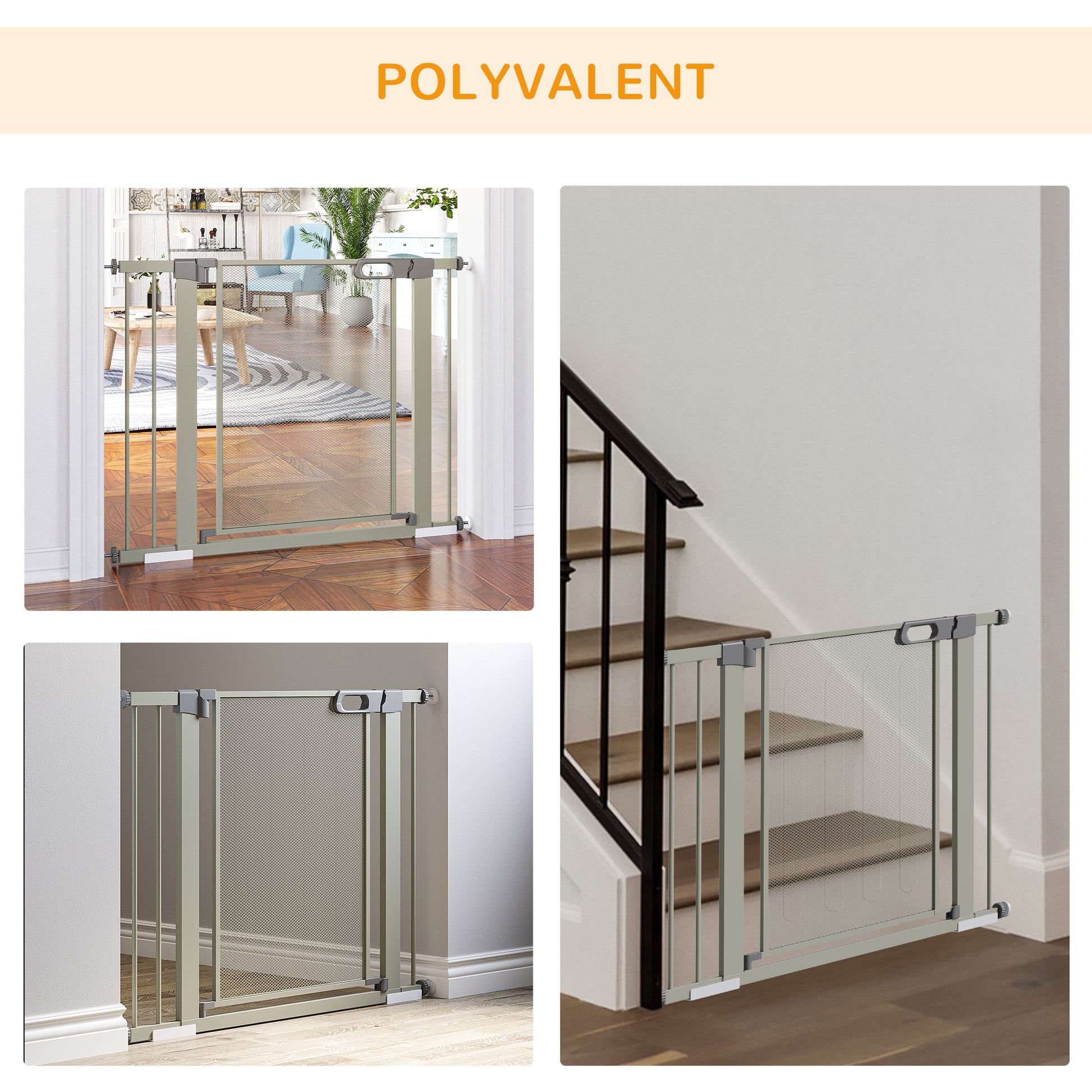 Pet Safety Gate with Double Lock Automatic Closing Width 75-103 cm Gray