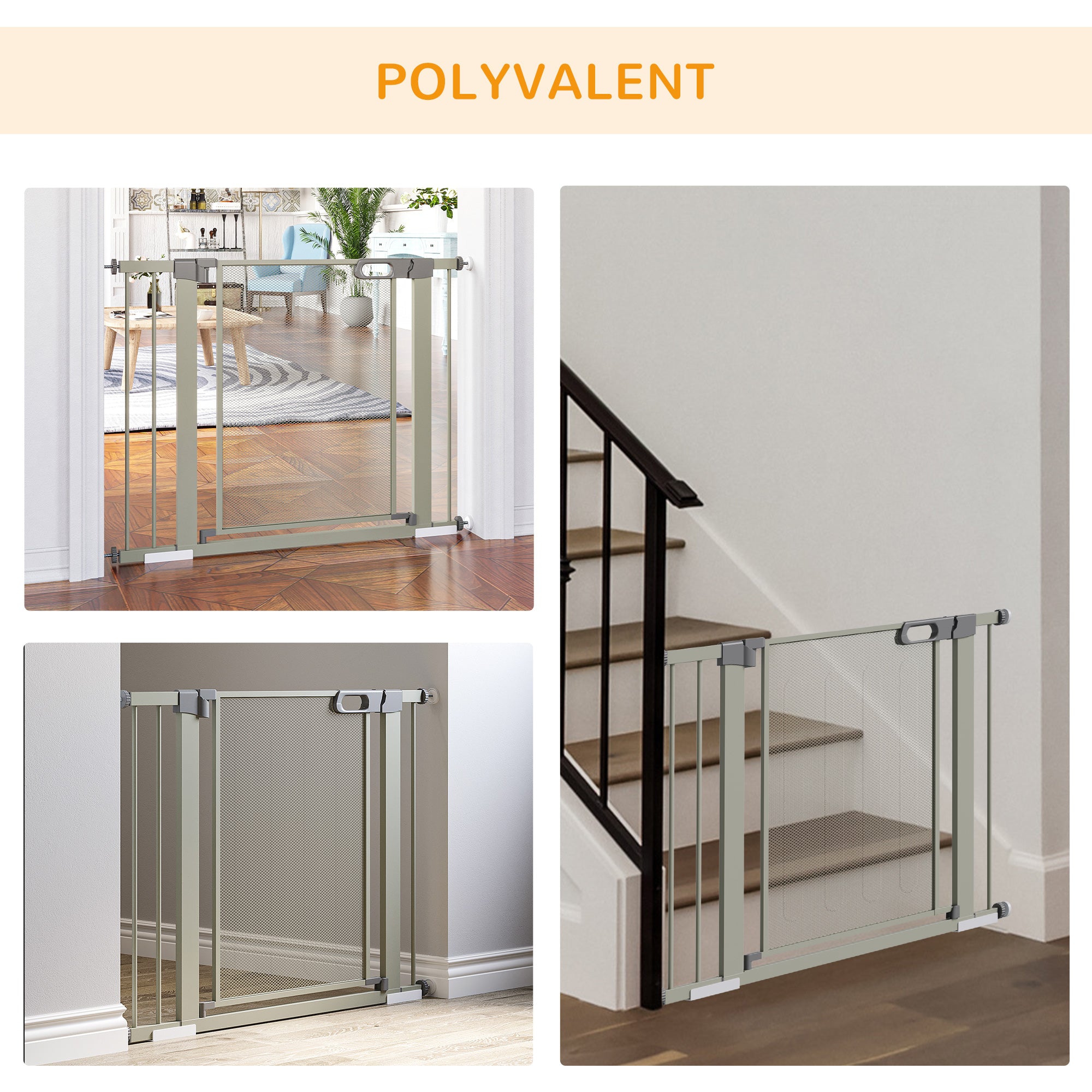 Pet Safety Gate with Double Lock Automatic Closing Width 75-103 cm Gray
