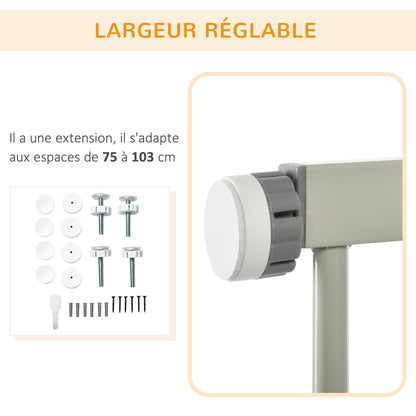 Pet Safety Gate with Double Lock Automatic Closing Width 75-103 cm Gray
