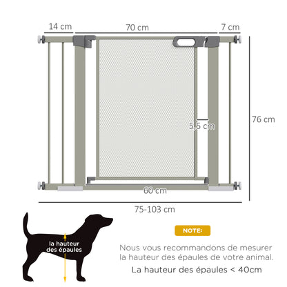 Pet Safety Gate with Double Lock Automatic Closing Width 75-103 cm Gray