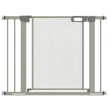 Pet Safety Gate with Double Lock Automatic Closing Width 75-103 cm Gray
