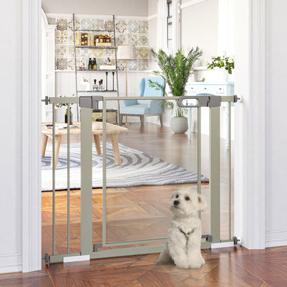 Pet Safety Gate with Double Lock Automatic Closing Width 75-103 cm Gray