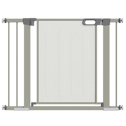 Pet Safety Gate with Double Lock Automatic Closing Width 75-103 cm Gray