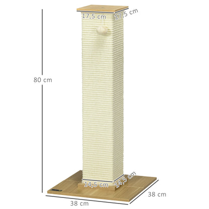 Scratching Post, 80 cm, Scratching Post for Cats with Play Ball, Sisal Rope Scratching Post, Cat Scratcher with Scratching Board, Cat Furniture, Oak+Cream White