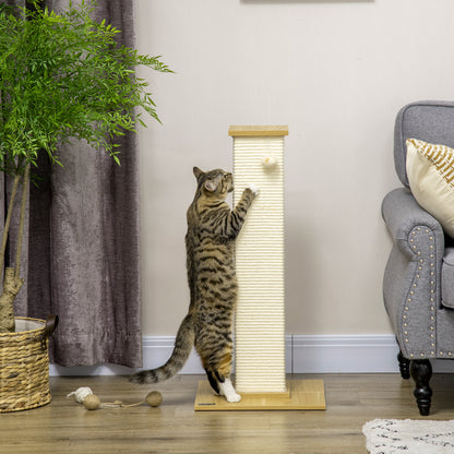 Scratching Post, 80 cm, Scratching Post for Cats with Play Ball, Sisal Rope Scratching Post, Cat Scratcher with Scratching Board, Cat Furniture, Oak+Cream White