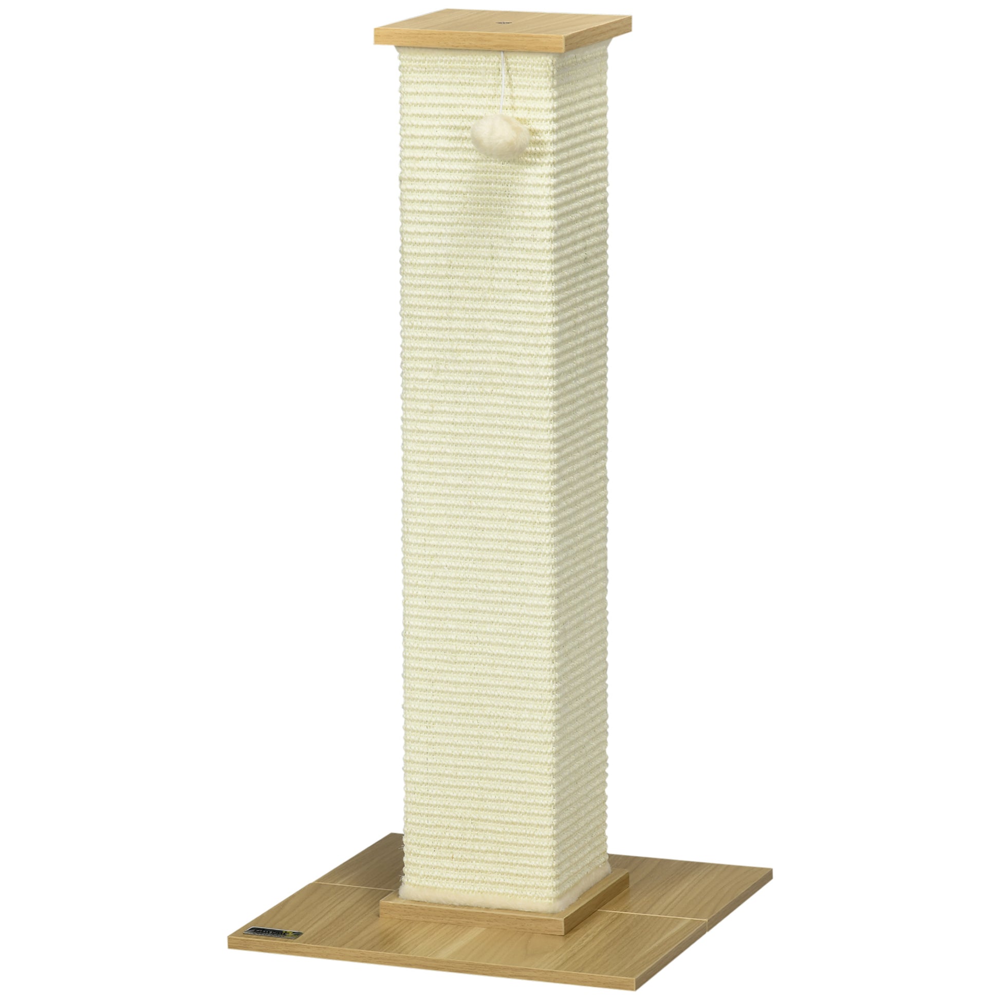 Scratching Post, 80 cm, Scratching Post for Cats with Play Ball, Sisal Rope Scratching Post, Cat Scratcher with Scratching Board, Cat Furniture, Oak+Cream White