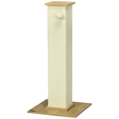 Scratching Post, 80 cm, Scratching Post for Cats with Play Ball, Sisal Rope Scratching Post, Cat Scratcher with Scratching Board, Cat Furniture, Oak+Cream White