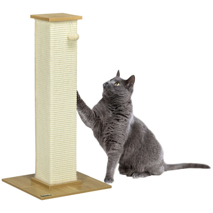 Scratching Post, 80 cm, Scratching Post for Cats with Play Ball, Sisal Rope Scratching Post, Cat Scratcher with Scratching Board, Cat Furniture, Oak+Cream White
