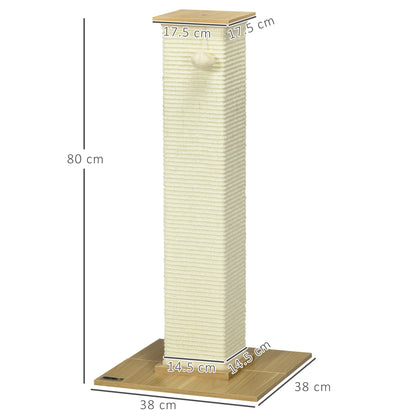 Scratching Post, 80 cm, Scratching Post for Cats with Play Ball, Sisal Rope Scratching Post, Cat Scratcher with Scratching Board, Cat Furniture, Oak+Cream White