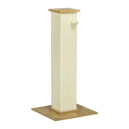 Scratching Post, 80 cm, Scratching Post for Cats with Play Ball, Sisal Rope Scratching Post, Cat Scratcher with Scratching Board, Cat Furniture, Oak+Cream White