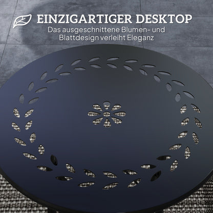 Garden Table Ø40 x 50cm, Weatherproof Steel Patio Table with Flower Design Protective Feet, Round Dining Table Outdoor, Camping Table Patio Table for Garden Terrace Balcony Black