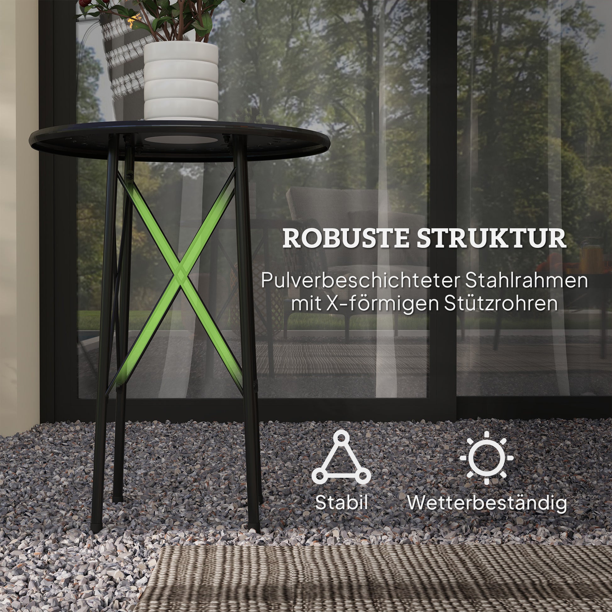 Garden Table Ø40 x 50cm, Weatherproof Steel Patio Table with Flower Design Protective Feet, Round Dining Table Outdoor, Camping Table Patio Table for Garden Terrace Balcony Black