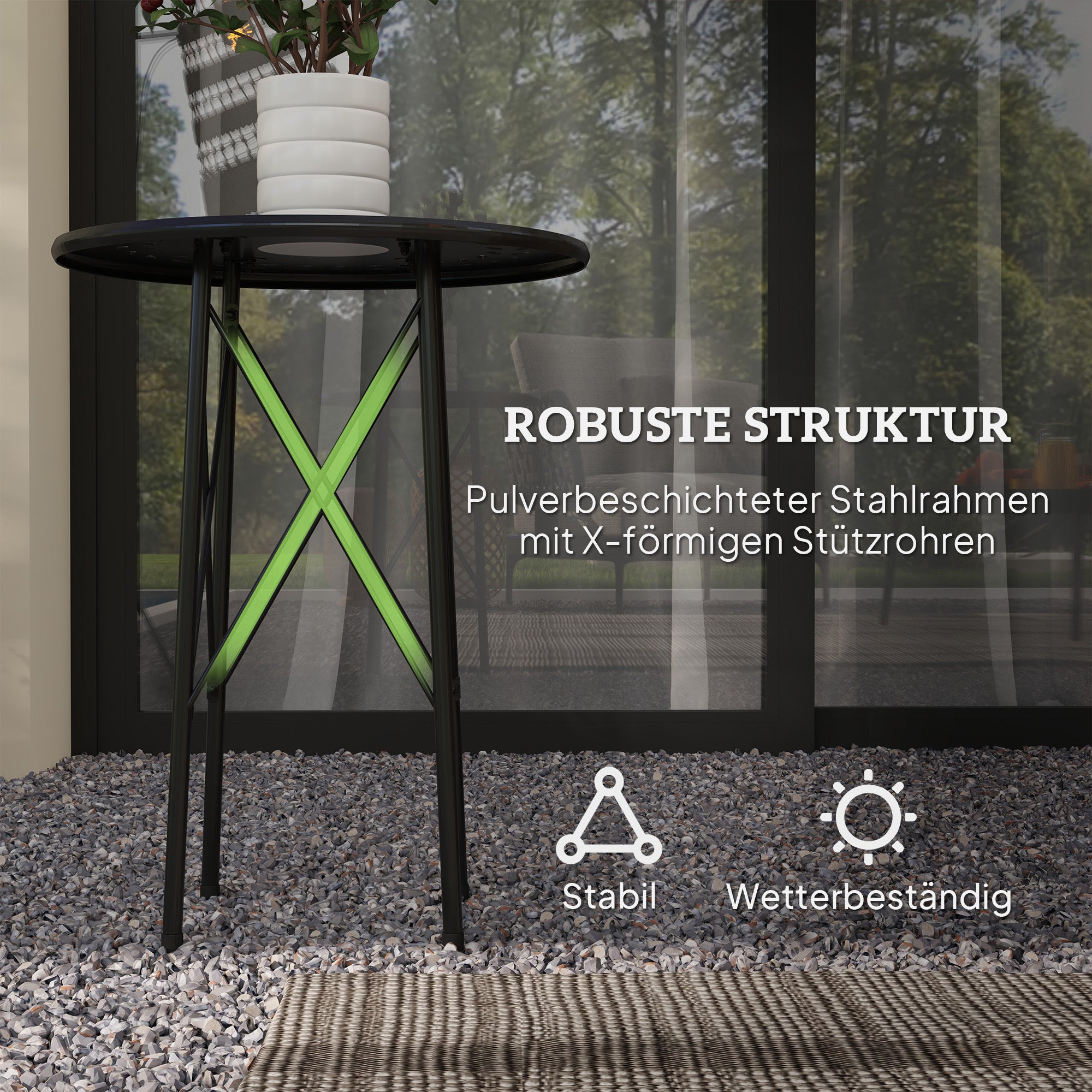 Garden Table Ø40 x 50cm, Weatherproof Steel Patio Table with Flower Design Protective Feet, Round Dining Table Outdoor, Camping Table Patio Table for Garden Terrace Balcony Black