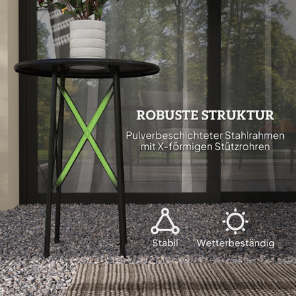 Garden Table Ø40 x 50cm, Weatherproof Steel Patio Table with Flower Design Protective Feet, Round Dining Table Outdoor, Camping Table Patio Table for Garden Terrace Balcony Black
