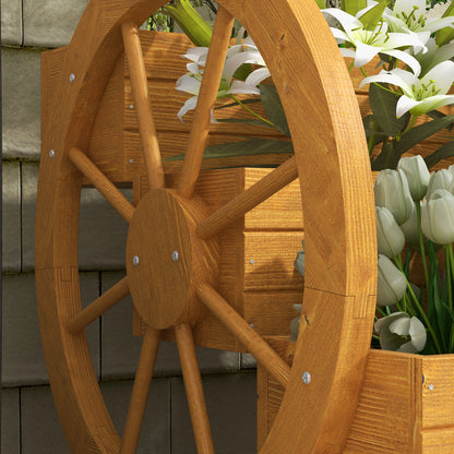 Wooden Raised Garden Bed, Planter Box with 3 Tiers, Vegetable Planter with Wagon Wheel Design, Herb Garden with Drainage Holes for Garden, Balcony, Teak, 61 x 62 x 57 cm