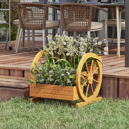 Wooden Raised Garden Bed, Planter Box with 3 Tiers, Vegetable Planter with Wagon Wheel Design, Herb Garden with Drainage Holes for Garden, Balcony, Teak, 61 x 62 x 57 cm