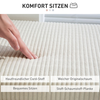 Storage Ottoman Bench with Corduroy Upholstery, Storage Chest with Steel Legs, Storage Bench for Living Room, Bedroom, Hallway 112 x 42 x 40 cm, Beige