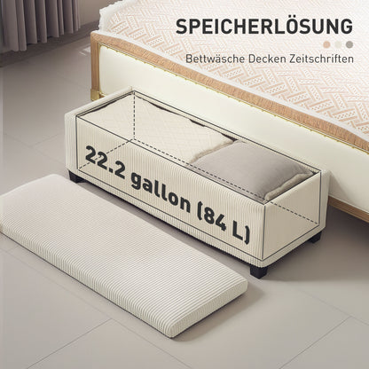 Storage Ottoman Bench with Corduroy Upholstery, Storage Chest with Steel Legs, Storage Bench for Living Room, Bedroom, Hallway 112 x 42 x 40 cm, Beige