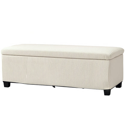 Storage Ottoman Bench with Corduroy Upholstery, Storage Chest with Steel Legs, Storage Bench for Living Room, Bedroom, Hallway 112 x 42 x 40 cm, Beige