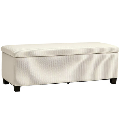 Storage Ottoman Bench with Corduroy Upholstery, Storage Chest with Steel Legs, Storage Bench for Living Room, Bedroom, Hallway 112 x 42 x 40 cm, Beige