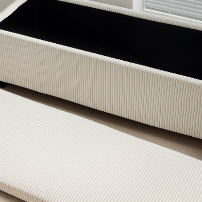 Storage Ottoman Bench with Corduroy Upholstery, Storage Chest with Steel Legs, Storage Bench for Living Room, Bedroom, Hallway 112 x 42 x 40 cm, Beige