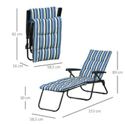 Folding Sun Lounger with 6-Position Adjustable Backrest, High Comfort, Mattress, and Armrests, Steel Polyester Multicolor
