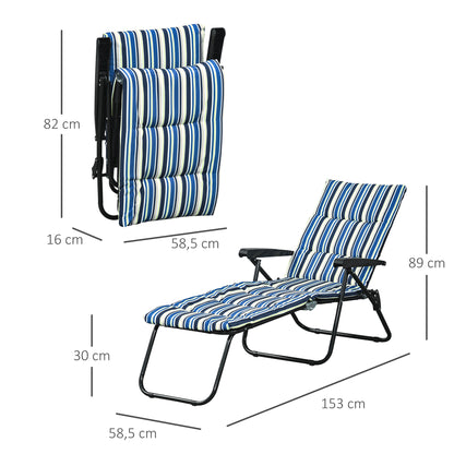 Folding Sun Lounger with 6-Position Adjustable Backrest, High Comfort, Mattress, and Armrests, Steel Polyester Multicolor