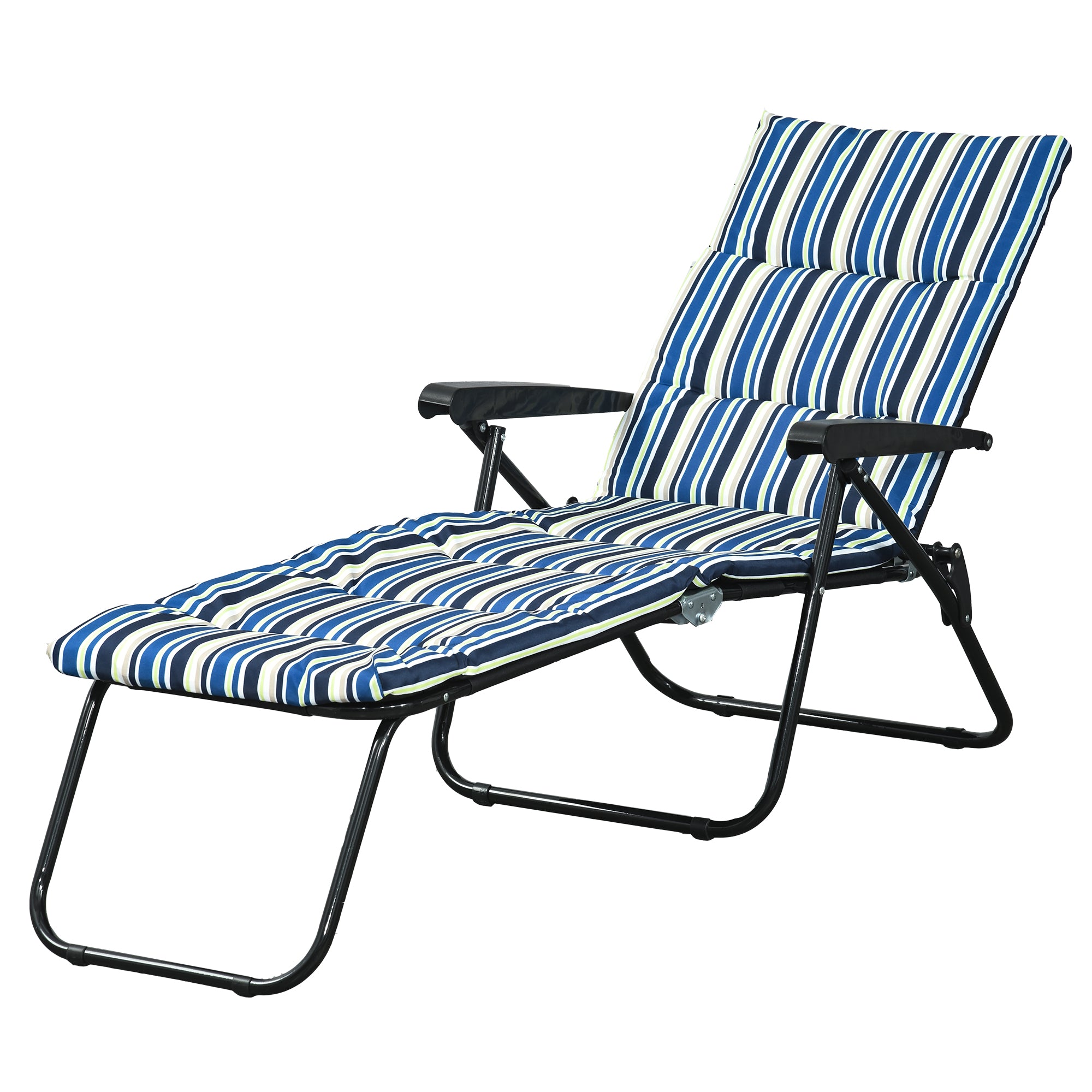 Folding Sun Lounger with 6-Position Adjustable Backrest, High Comfort, Mattress, and Armrests, Steel Polyester Multicolor