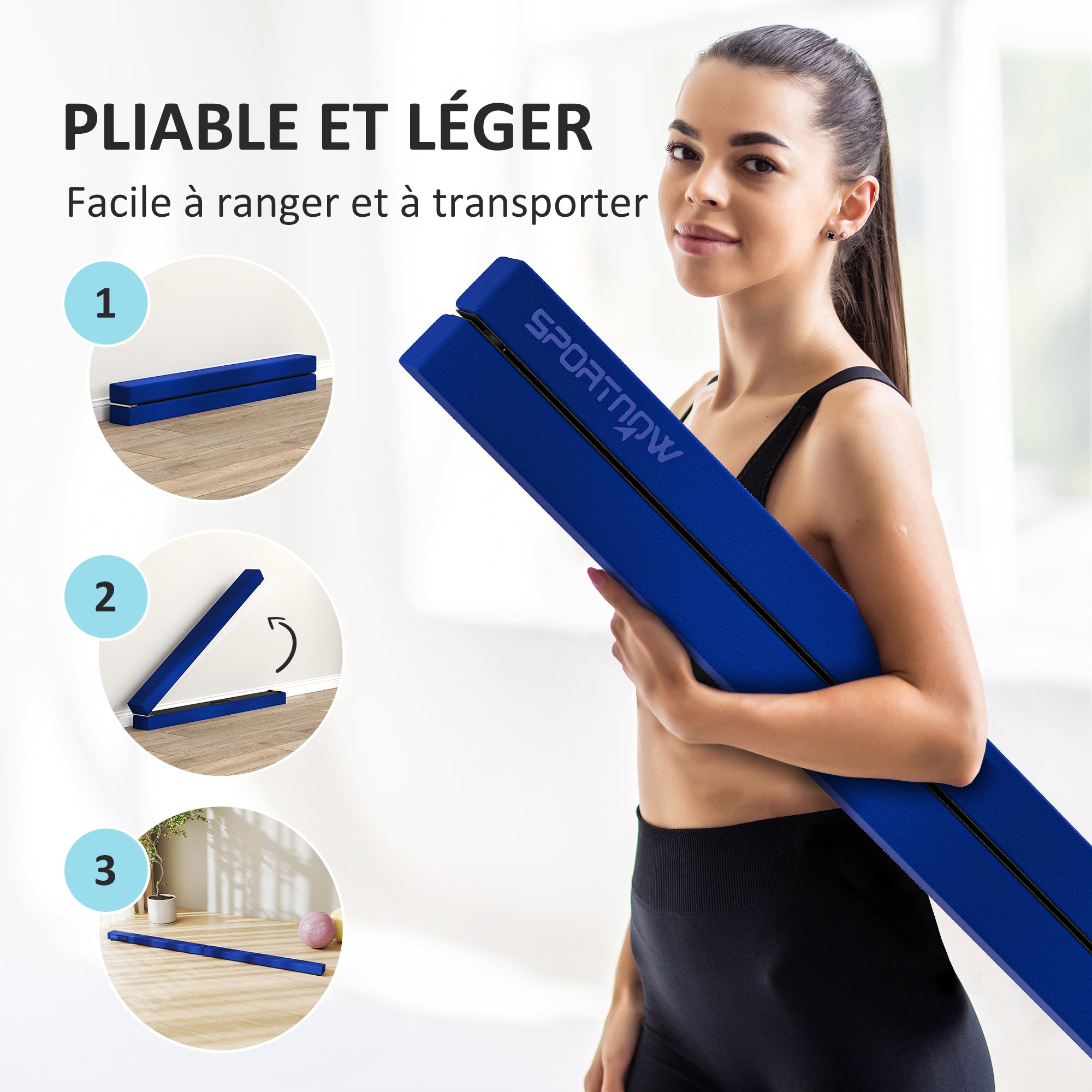 SPORTNOW Foldable Gymnastics Beam 210 cm in Velvet, Balance Beam with Non-Slip Base, Gymnastics Training Equipment for Kids and Adults, Blue