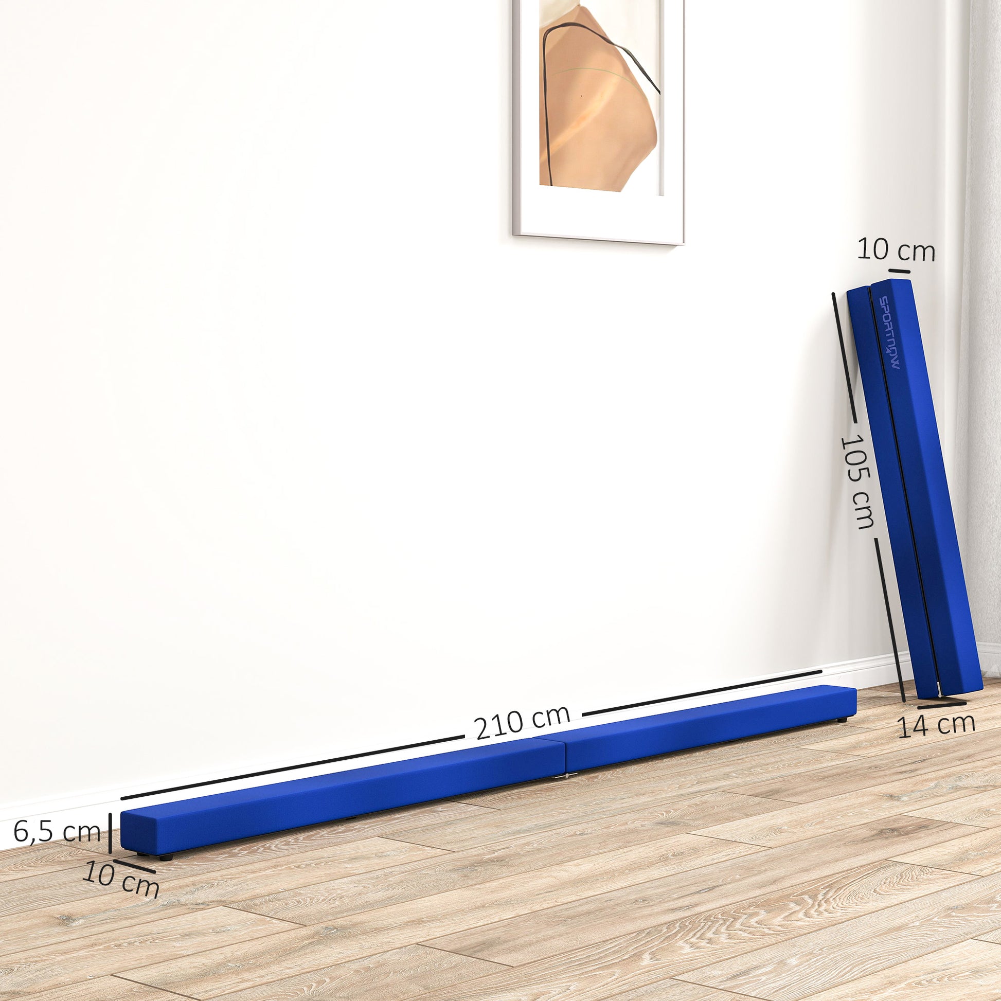 SPORTNOW Foldable Gymnastics Beam 210 cm in Velvet, Balance Beam with Non-Slip Base, Gymnastics Training Equipment for Kids and Adults, Blue