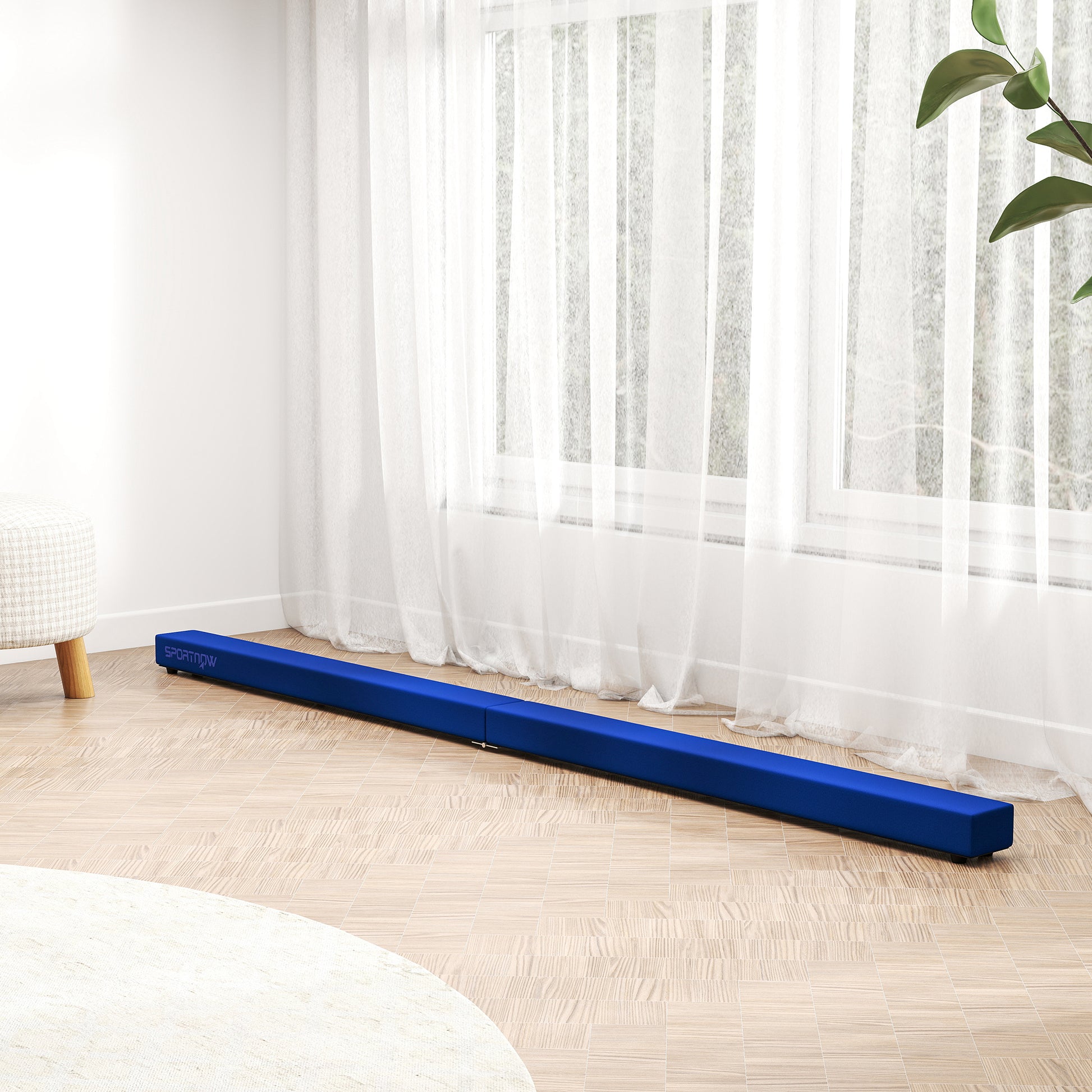 SPORTNOW Foldable Gymnastics Beam 210 cm in Velvet, Balance Beam with Non-Slip Base, Gymnastics Training Equipment for Kids and Adults, Blue