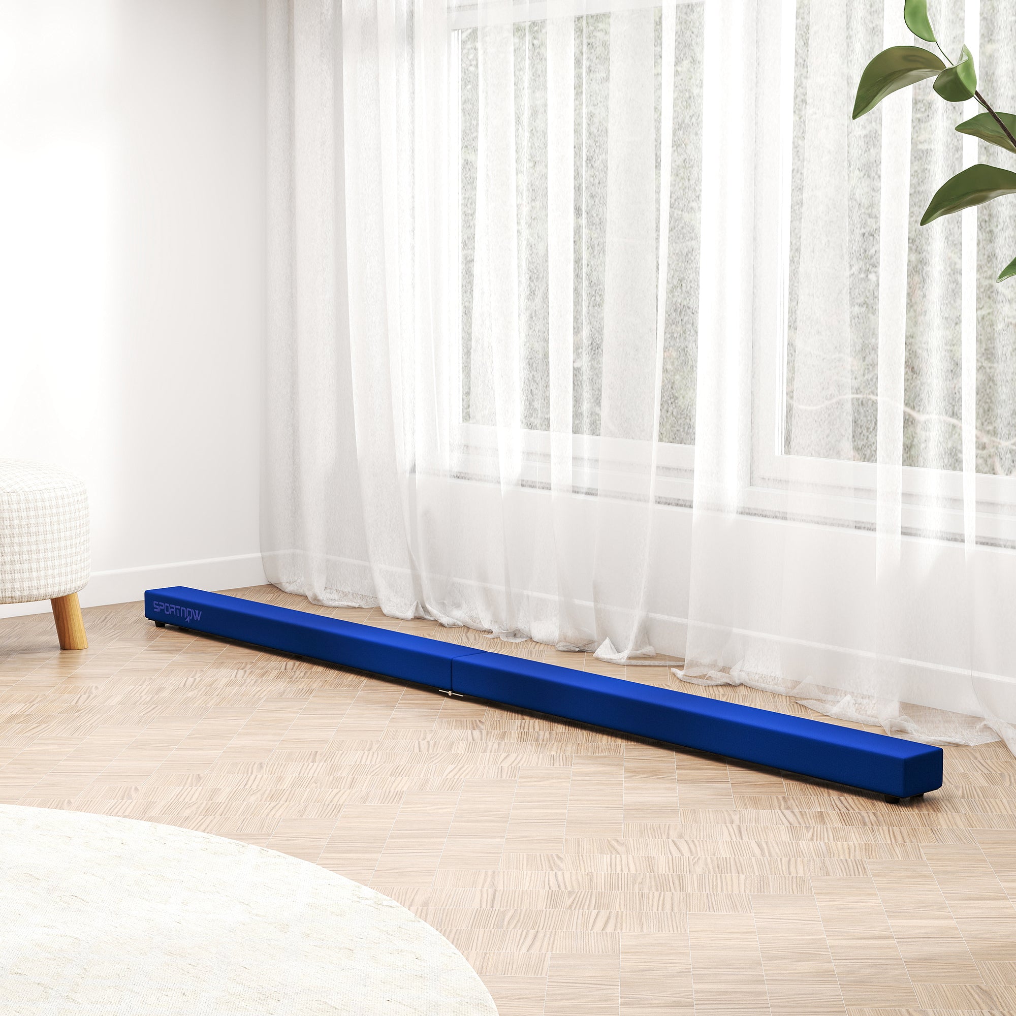 SPORTNOW Foldable Gymnastics Beam 210 cm in Velvet, Balance Beam with Non-Slip Base, Gymnastics Training Equipment for Kids and Adults, Blue