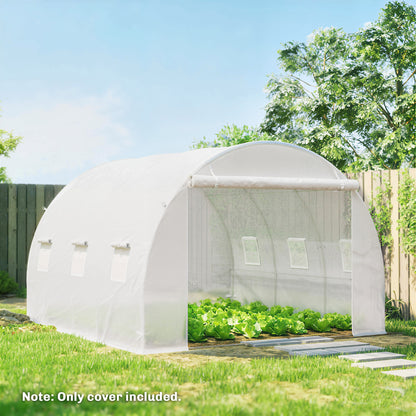 Replacement Tunnel Greenhouse Cover, 3 x 3 x 2 m (9.8 x 9.8 x 6.6 ft) — PE Waterproof, UV-Resistant, 6 Roll-Up Windows + Zip Roll Door, White