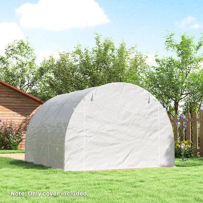 Replacement Tunnel Greenhouse Cover, 3 x 3 x 2 m (9.8 x 9.8 x 6.6 ft) — PE Waterproof, UV-Resistant, 6 Roll-Up Windows + Zip Roll Door, White